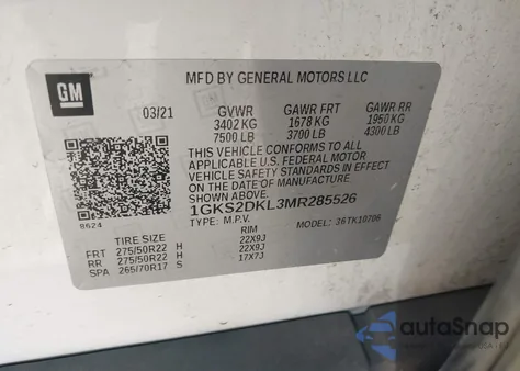 2021 GMC Yukon 4Wd Denali from USA, damaged, VIN 1GKS2DKL3MR285526